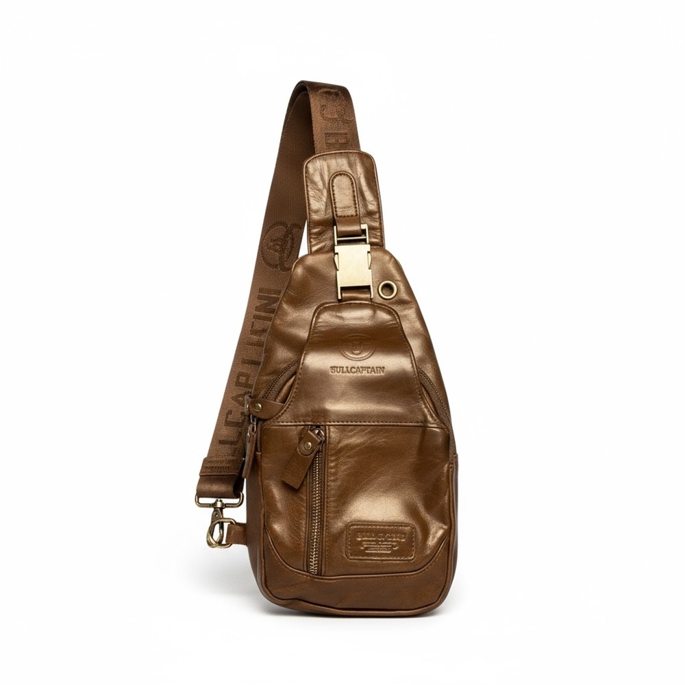 🔥👜 Bullcaptain‎ Leather Sling Bag | Brown Genuine Leather Crossbody Pack